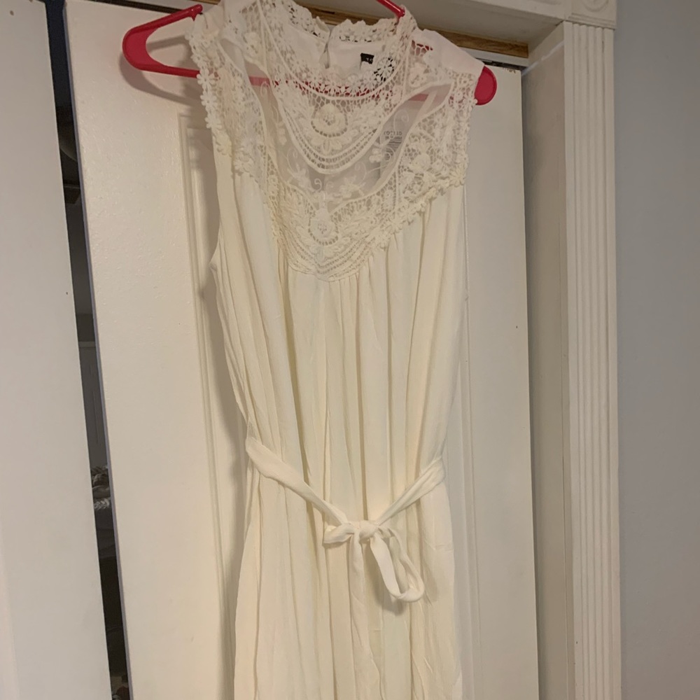 Tank Dress-Crinkle Gauze Crochet White